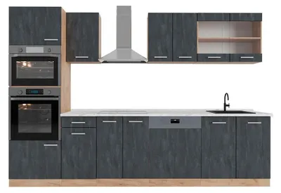 Immagine prodotto di Cucina componibile Vicco R-Line Calce nera/Rovere dorato 300 cm PL Marmo, Model 47368