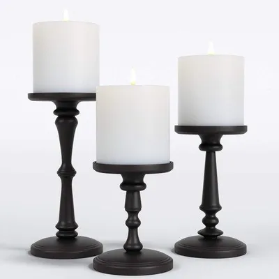 Image de Bougeoirs en métal, lot de 3, noir mat, bougeoirs pour 3 bougies, pièce maîtresse, lot de bougeoirs