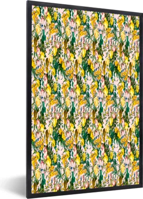 Produktbild von MuchoWow® MuchoWow® Gerahmtes Poster Blumen - Gelb - Collage 60x90 cm - Poster mit zchwarzem Bilderrahmen - Kunst