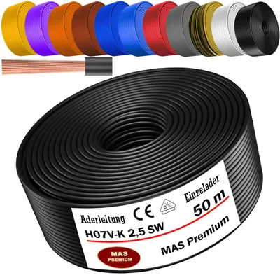 Immagine prodotto di Cavo di alimentazione flessibile, sezione 1x2,5 mm², nero, tipo H07 V-K SW, lunghezza 50 metri