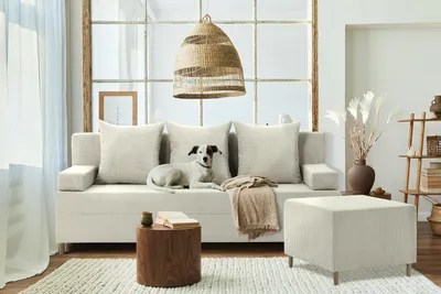 Produktbild von Kanapa z pufą 3w1 FIREZE- Sofa z funkcją spania - Sofa rozkładana z Pojemnikiem - Beżowa