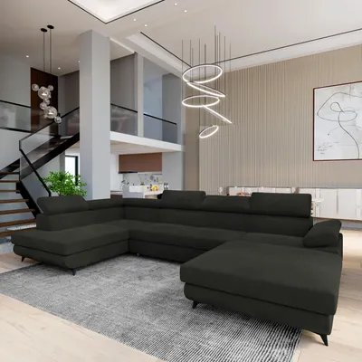 Produktbild von Masseno Ecksofa RUBANO L-S mit Schlaffunktion U-Form, Sofa mit Bettkasten, Wohnzimmersofa, Couch, Soffa, Bettsofa, Couchgarnitur- Schwarz, MONOLITH 95