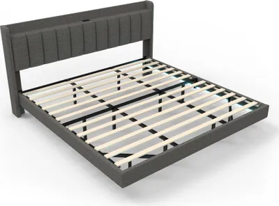 Zdjęcie produktu dla Home Deluxe Łóżko LED - 200 x 200 cm, ciemnoszare | Łóżko tapicerowane z oświetleniem