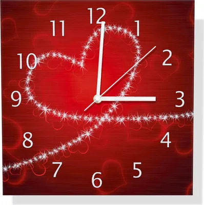 Produktbild von Wallario Design Wanduhr Leuchtendes Herz aus Sternen vor rotem Hintergrund aus Aluverbund, Größe 30 x 30 cm