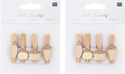 Produktbild von 8 Holzclips mit goldenen Blättern 2,3 x 1,5 cm