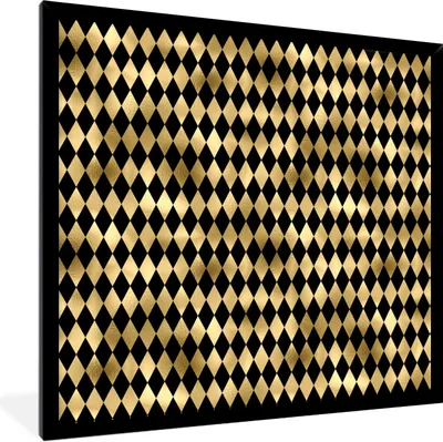 Produktbild von MuchoWow® Gerahmtes Poster Muster - Gold - Schwarz - Kariert 40x40 cm - Poster mit Schwarzem Bilderrahmen Wandposter Rahmen Foto Bilder - Mit Rahmen - Wanddekoration Schlafzimmer