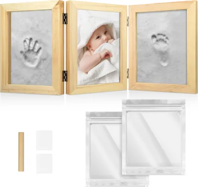 Produktbild von Navaris Baby Bilderrahmen mit Gipsabdruck - 220 x 170 x 66 mm Rahmen für Handabdruck Fußabdruck - Abdruckset für Hände und Füße - Fotorahmen