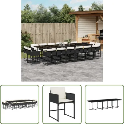 Produktbild von The Living Store 17-tlg. Garten-Essgruppe mit Kissen Schwarz Poly Rattan
