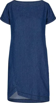 Produktbild von Damen Loop-Kleid Diviniss aus Baumwolle, Blau mit asymmetrischem Schnitt und zwei Taschen