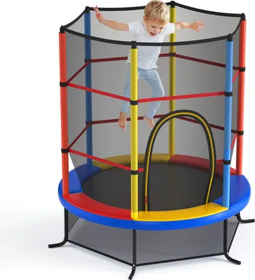 Produktbild von GOPLUS Ø165 x 191 cm Gartentrampolin, Kindertrampolin bis 135kg für Kinder ab 3, Outdoortrampolin mit Sicherheitsnetz, Bunt