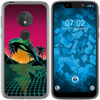 Produktbild von PhoneNatic Case kompatibel mit Motorola Moto G7 Play Silikon-Hülle Retro Wave Delphin M1