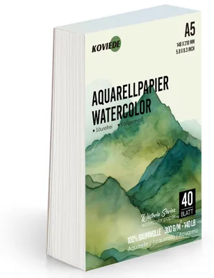 Productafbeelding van Aquarelpapierblok - 300 g/m² katoenpapier - Geschikt voor aquarelverf en schetsen - Formaat A5, 40 vellen