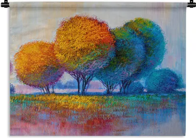 Produktbild von MuchoWow® Wandteppich Wandbehang Malerei - Ölgemälde - Natur - Bäume 120x90 cm Tapisserie Dekoration Wandtuch - Wohnen - Aufhänger für die Wand