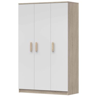 Kleiderschrank Drehtürenschrank Kinderkleiderschrank Schrank 120cm Sonoma Eiche/Weiß mit sonoma Griffe - JONAS 19