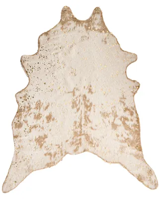 Produktbild von BELIANI Kunstfell Teppich Beige mit Goldenen Akzenten 150 x 200 cm Webpelz Kuh Fellform Pelzimitat Bettvorleger Überwurf für Sofa Sessel Stühle