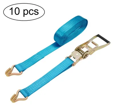 Immagine prodotto di Cinghie di fissaggio con cricchetto - Set di cinghie di fissaggio - Confezione da 10, 5 cm x 10 m, 5 t/5000 kg, con ganci, per autocarri - Blu