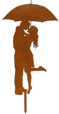 Image de Bouton de jardin en acier corten "Couple s'embrassant" – décoration de jardin décorative avec une patine de rouille naturelle, 49 cm (y compris la tige), 24,5 x 2 cm