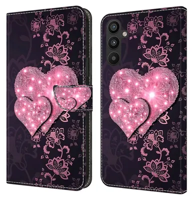 Produktbild von CLM-Tech Handyhülle kompatibel mit Samsung Galaxy A15 5G Hülle - Tasche aus Kunstleder - Klapphülle mit Ständer und Kartenfächern - Schutzhülle Wallet Case Cover rosa Herzen