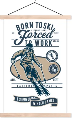 Produktbild von MuchoWow® Textilposter Ski - Sport - Weiß - Vintage 40x60 cm mit holzfarbenen Rahmen - Poster