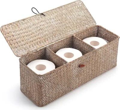 Zdjęcie produktu dla Koszyk do przechowywania biała trawa morska - naturalnie tkany - prostokątny - z pokrywką - zabawka na przekąski - 42 x 14 x 14 cm