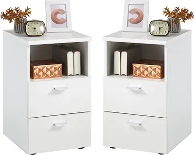 Produktbild von Nachttisch, 2er Set, in weiß, CERNA-10, auch für Boxspringbetten geeignet, B/H/T je ca. 35/61,5/39,9 cm