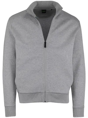 Produktbild von BOSS Orange Strickjacke Grau mit Reißverschluss, normale Passform, Baumwoll-Stretch