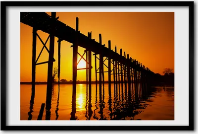 Produktbild von Bild 60x40 MDF-Rahmen, Wandkunst Brücke Sonnenuntergang