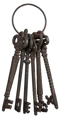 Produktbild von Dekorativer Schlüsselanhänger aus Gusseisen mit 6 Vintage-Schlüsseln