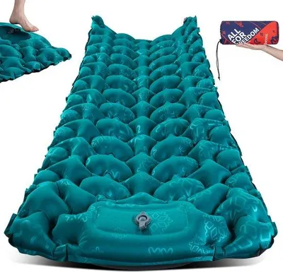 Imagen del producto de Colchoneta autoinflable Unyqoos® de 10 cm – ultraligera, compacta, con bomba de pie integrada y almohada, para 1 persona, ideal para senderismo/mochilismo, color gris claro/azul