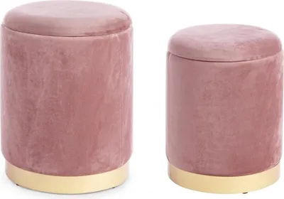 Produktbild von 2er Set Pouf Polina 36 x 36 x 45 cm MDF Sperrholz Polyester Stahl Rosa Gold