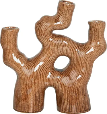 Produktbild von BELIANI Blumenvase Braun aus Steinzeug 31 cm Asymmetrische Unregelmäßige Form Wasserdicht Wohnaccessoires Vase Dekovase für Blumen