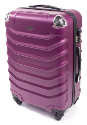 A purple suitcase is shown against a white background.