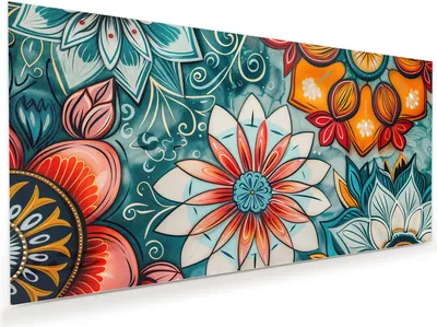 Produktbild von Glasbild 120x60cm in XXL für Wohnzimmer, Schlafzimmer Motiv Blumenmuster Mandala