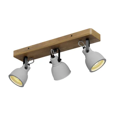 Produktbild von Lindby Spot Mitis, 50 cm, 3-flg., grau, Holz, Beton, GU10