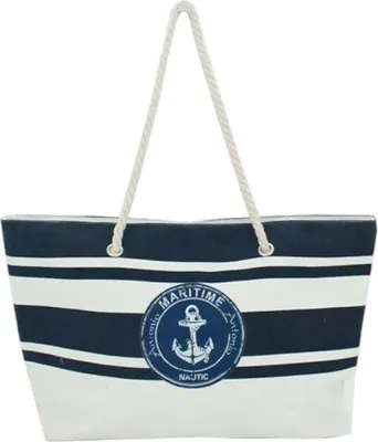 Strandtasche mit Maritime Streifen und Anker in blau/weiß 