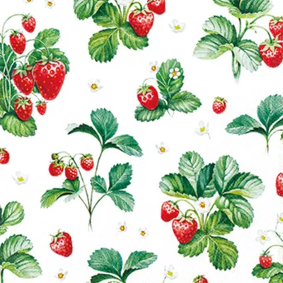 Produktbild von 20 Servietten Strawberry Pattern - Muster an Erdbeeren 33x33cm