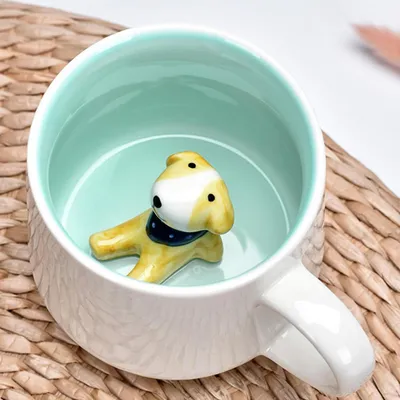 Produktbild von 3D Hund Keramik Tasse mit Löffel & Untersetzer 350ml Kaffeetasse Geschenkidee