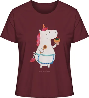 Produktbild von Mr. & Mrs. Panda Baumwoll T-Shirt Damen Einhorn Küche Größe M - Burgundy - Geschenk, Oberteil, Motivation, Unicorn, Basic, Kurzarmshirt, Torte, Muffin, Shirt, Kuchen