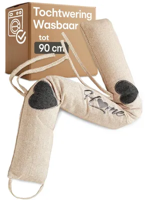 Productafbeelding van Tochtstopper deur tochtrol - Beige - 90 cm - Wasbare hoes, gevuld met polyesterschuim en zand