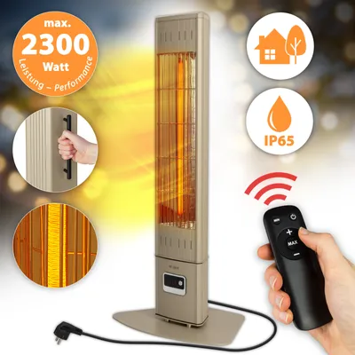 An advertisement collage for a portable heater, showcasing its features and specifications.
