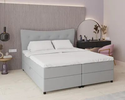 Zdjęcie produktu dla Łóżko kontynentalne, 180 cm x 200 cm, szare, z pojemnikiem, materacem i nakładką, łóżko podwójne, NEVADA, Panda Möbel