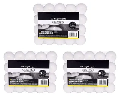 Teelichter, unparfümiert, 8 Std. Brenndauer, 3er-Pack, 60 Stück
