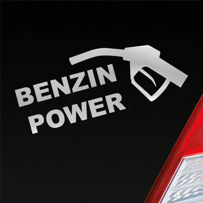 Produktbild von Auto Aufkleber Benzin Power Hoher Verbrauch Tanken 19x7 cm Silber Sticker Heckscheibenaufkleber
