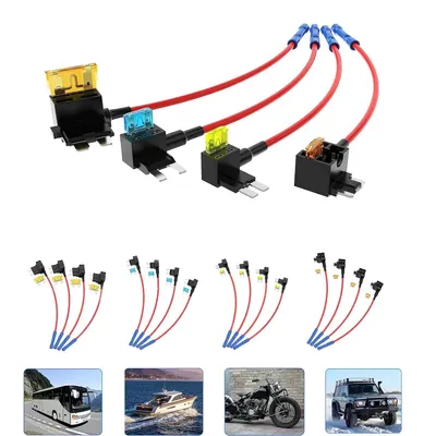 Produktbild von 4 Stück 12-V-Sicherungstrenner-Adapter-Set, 16-teiliges Sicherungsadapter-Set, 4 verschiedene Typen von Sicherungstrenner-Adaptern, flache Standard-Sicherungstrenner, geeignet für Auto, LKW, Boot und Marine