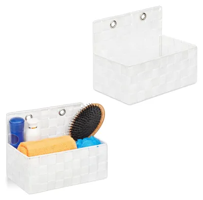 Produktbild von Hängekorb, 2er-Set, Flechtoptik, für Bad, Flur, Wandkorb, H x B x T 20 x 25 x 16,5 cm, weiß