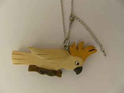 Produktbild von Kette mit Holzanhänger Kakadu, Ketten Modeschmuck Tiere Tier Vogel Papagei