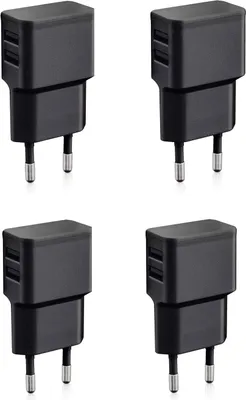 Produktbild von Wicked Chili 4 Stück Dual USB Ladegerät, Universal 90° Netzteil abgewinkelt für Handy, Watch, Powerbank, Bluetooth Speaker, Doppel Ladegerät Netzadapter (12 Watt, 2400mA, schwarz)