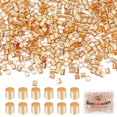 Crimp-Röhrenperlen 2 mm, 1000 Stück, 18K vergoldet, für DIY-Schmuck