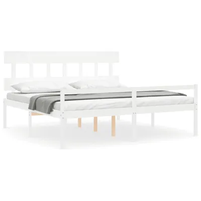 Image de vidaXL Lit en bois massif avec tête de lit blanc 200x200 cm