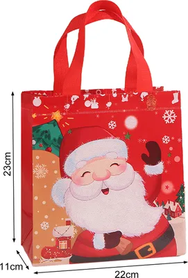 Produktbild von 4 Stück Weihnachtsgeschenktüten, wiederverwendbare Weihnachtsmann-Schneemann-Muster, Tragetaschen für festliche Party-Dekoration